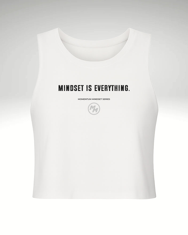 MINDSET IS EVERYTHING.  Racerback Cropped Tank, Front Print